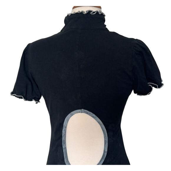 RARE Indie Vintage Cutout Ruffle Mini Dress Y2K Coquette Cottagecore Goth Sz M - Picture 9 of 13